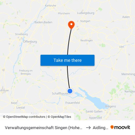 Verwaltungsgemeinschaft Singen (Hohentwiel) to Aidlingen map