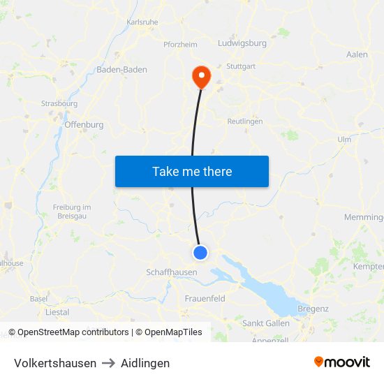 Volkertshausen to Aidlingen map