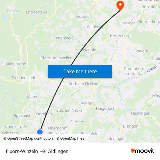 Fluorn-Winzeln to Aidlingen map