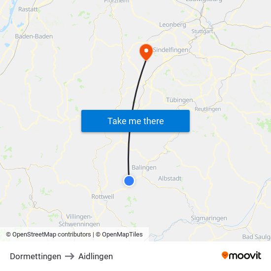 Dormettingen to Aidlingen map