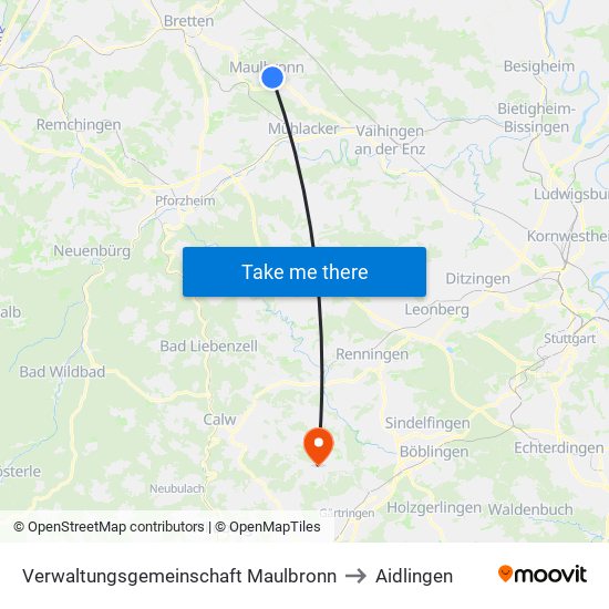 Verwaltungsgemeinschaft Maulbronn to Aidlingen map