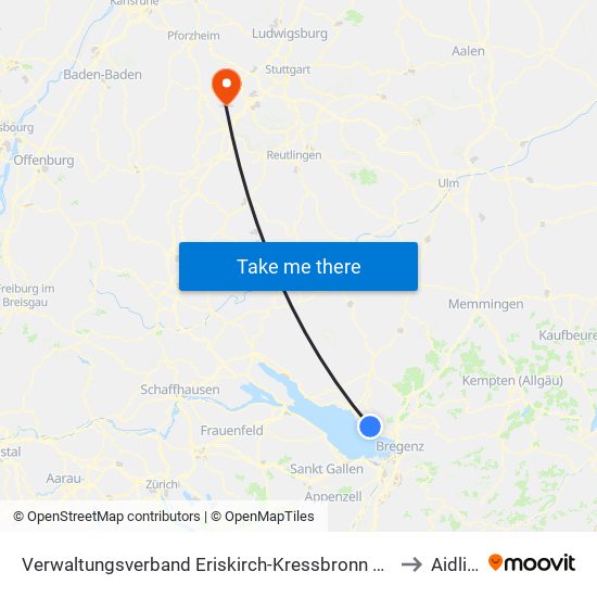 Verwaltungsverband Eriskirch-Kressbronn am Bodensee-Langenargen to Aidlingen map