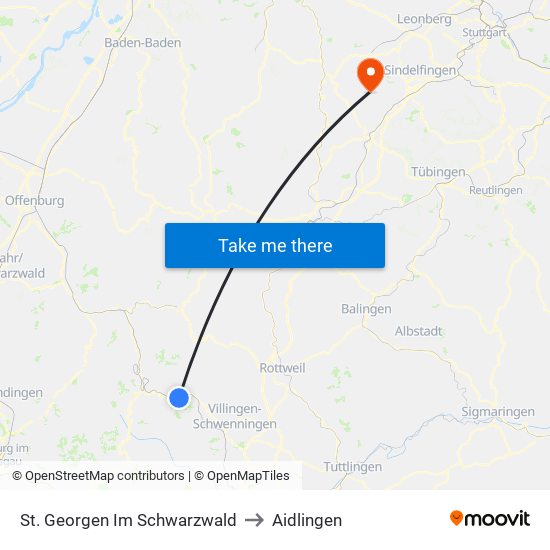 St. Georgen Im Schwarzwald to Aidlingen map