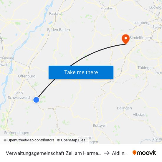 Verwaltungsgemeinschaft Zell am Harmersbach to Aidlingen map
