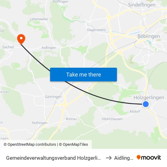 Gemeindeverwaltungsverband Holzgerlingen to Aidlingen map