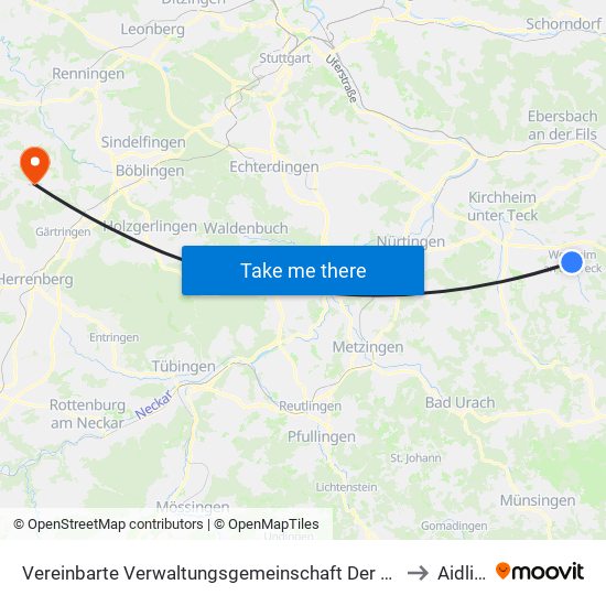 Vereinbarte Verwaltungsgemeinschaft Der Stadt Weilheim An Der Teck to Aidlingen map