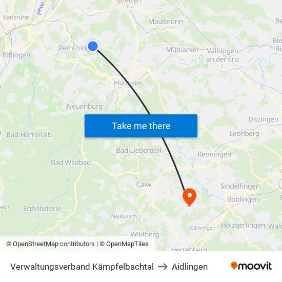 Verwaltungsverband Kämpfelbachtal to Aidlingen map