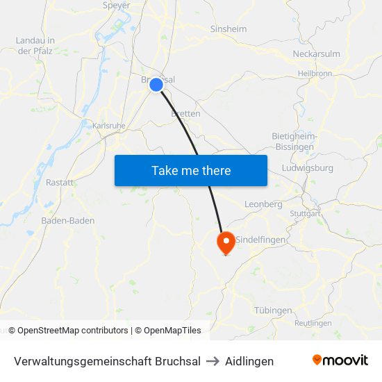 Verwaltungsgemeinschaft Bruchsal to Aidlingen map