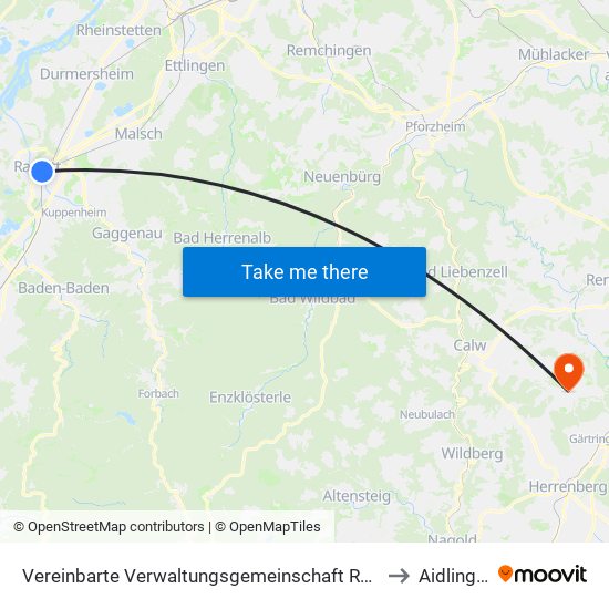Vereinbarte Verwaltungsgemeinschaft Rastatt to Aidlingen map
