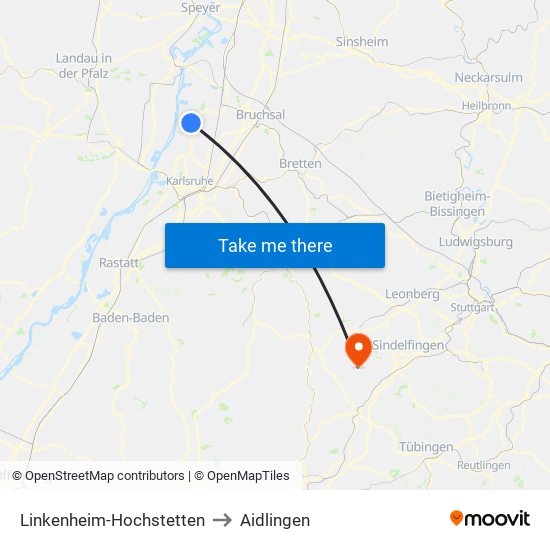 Linkenheim-Hochstetten to Aidlingen map
