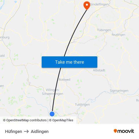 Hüfingen to Aidlingen map
