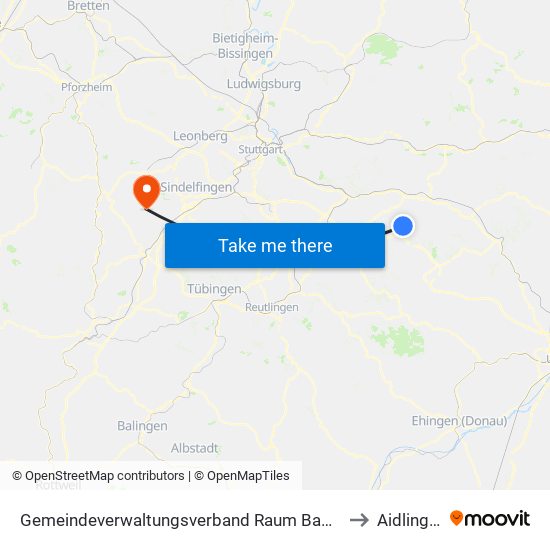 Gemeindeverwaltungsverband Raum Bad Boll to Aidlingen map