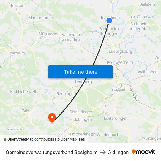 Gemeindeverwaltungsverband Besigheim to Aidlingen map