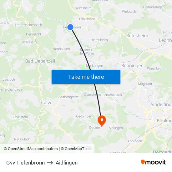 Gvv Tiefenbronn to Aidlingen map