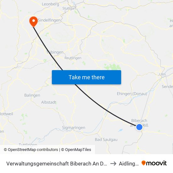 Verwaltungsgemeinschaft Biberach An Der Riß to Aidlingen map