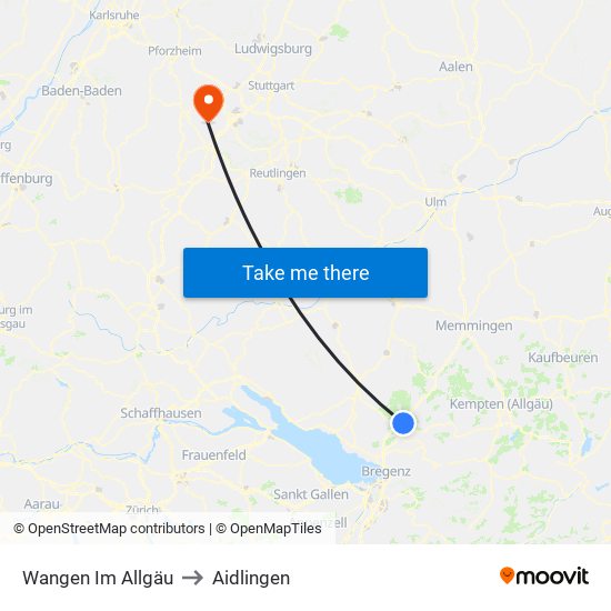 Wangen Im Allgäu to Aidlingen map