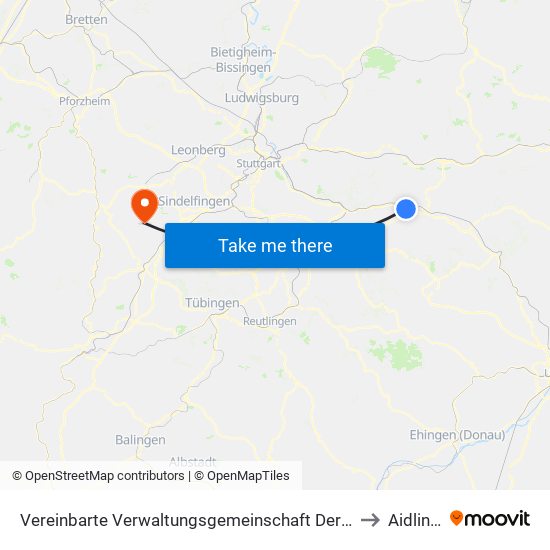 Vereinbarte Verwaltungsgemeinschaft Der Stadt Uhingen to Aidlingen map