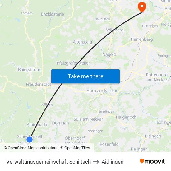 Verwaltungsgemeinschaft Schiltach to Aidlingen map