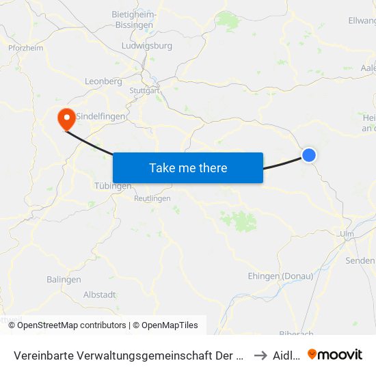 Vereinbarte Verwaltungsgemeinschaft Der Stadt Geislingen An Der Steige to Aidlingen map
