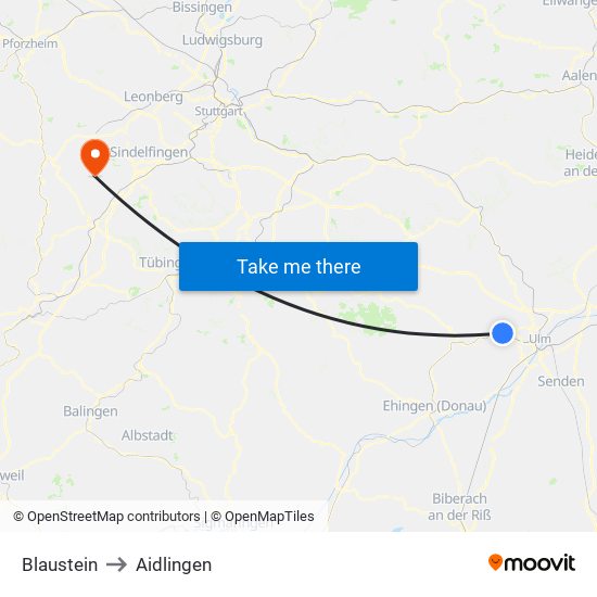 Blaustein to Aidlingen map