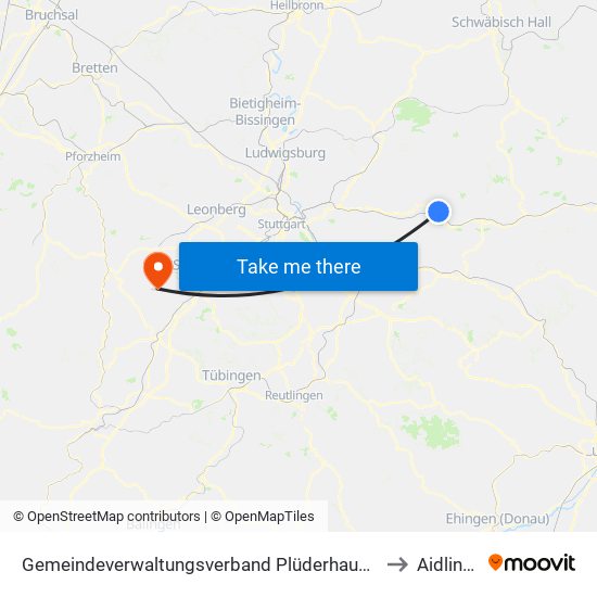 Gemeindeverwaltungsverband Plüderhausen-Urbach to Aidlingen map