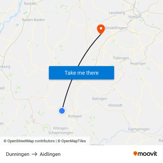 Dunningen to Aidlingen map