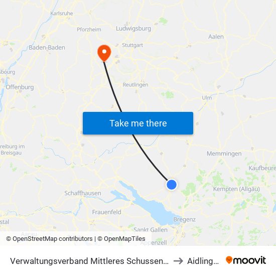 Verwaltungsverband Mittleres Schussental to Aidlingen map