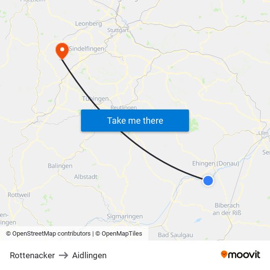 Rottenacker to Aidlingen map