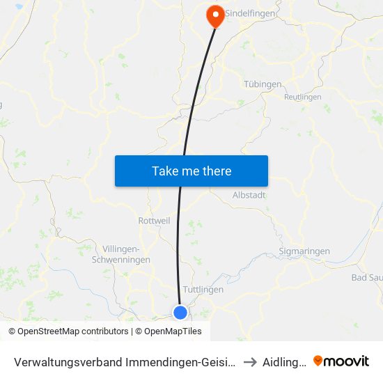 Verwaltungsverband Immendingen-Geisingen to Aidlingen map