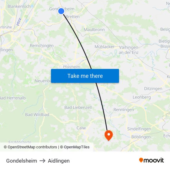 Gondelsheim to Aidlingen map