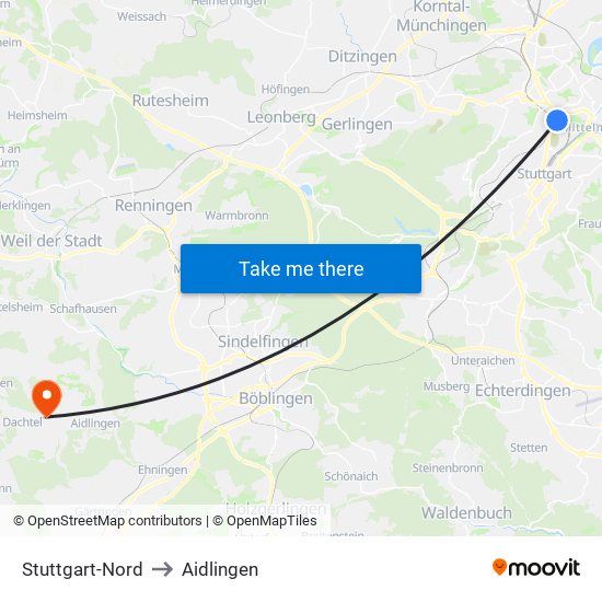 Stuttgart-Nord to Aidlingen map