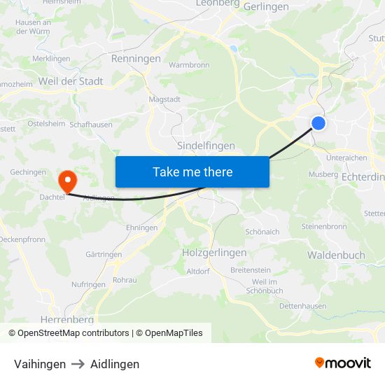 Vaihingen to Aidlingen map