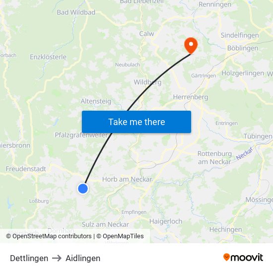 Dettlingen to Aidlingen map