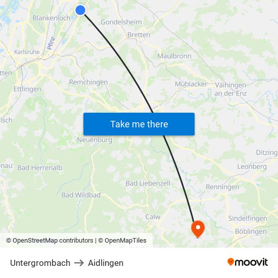 Untergrombach to Aidlingen map