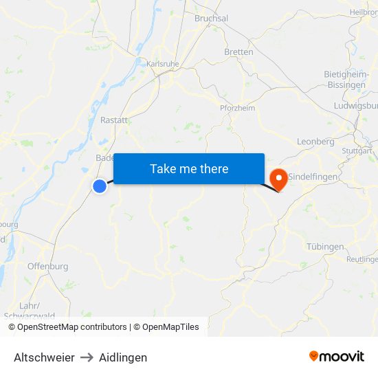 Altschweier to Aidlingen map