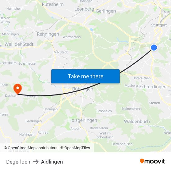 Degerloch to Aidlingen map