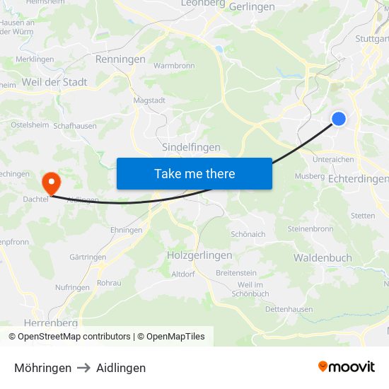 Möhringen to Aidlingen map