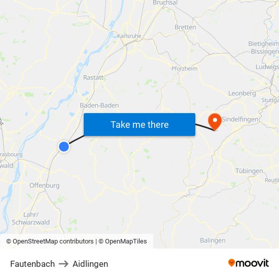 Fautenbach to Aidlingen map