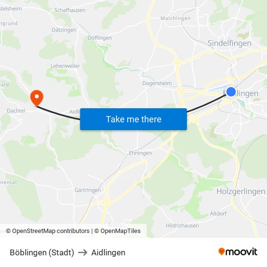 Böblingen (Stadt) to Aidlingen map