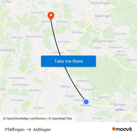 Pfäffingen to Aidlingen map