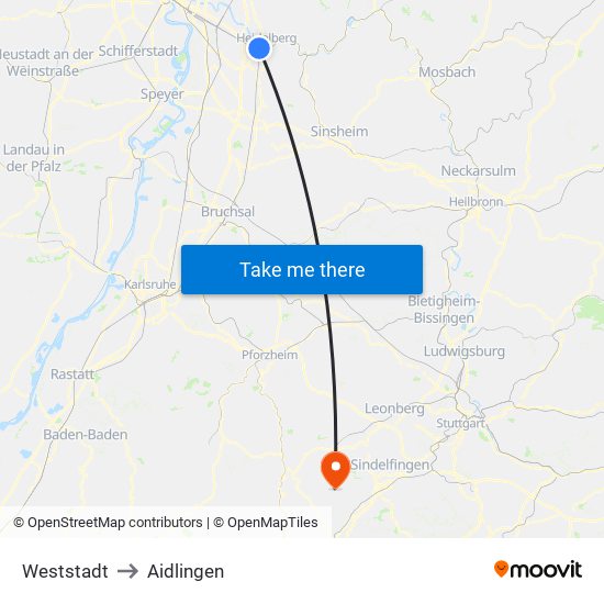 Weststadt to Aidlingen map