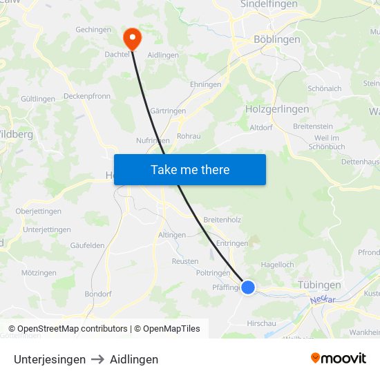 Unterjesingen to Aidlingen map