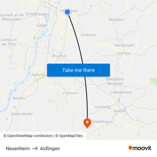 Neuenheim to Aidlingen map