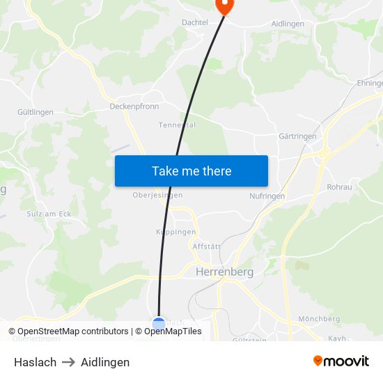 Haslach to Aidlingen map