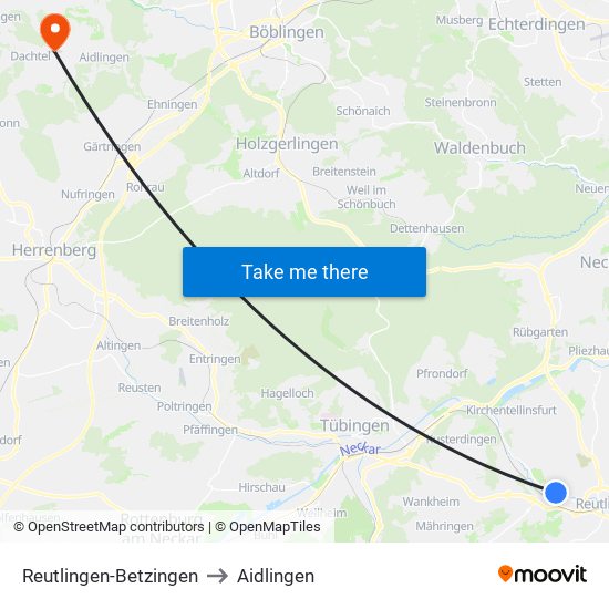 Reutlingen-Betzingen to Aidlingen map