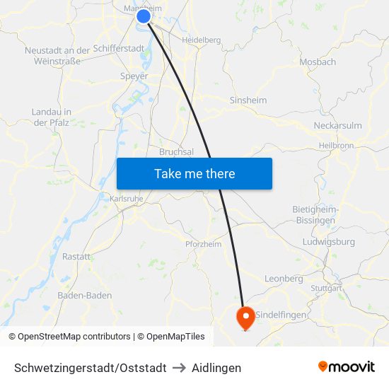 Schwetzingerstadt/Oststadt to Aidlingen map