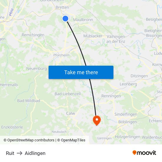 Ruit to Aidlingen map