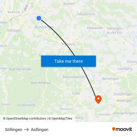 Söllingen to Aidlingen map