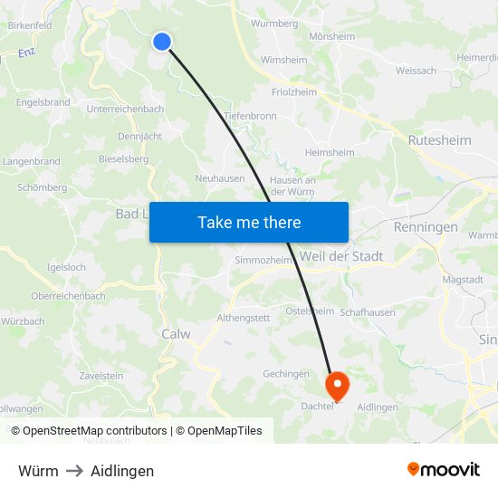 Würm to Aidlingen map