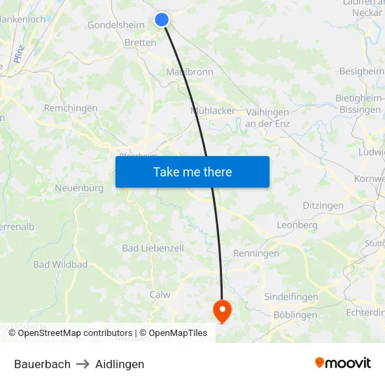 Bauerbach to Aidlingen map